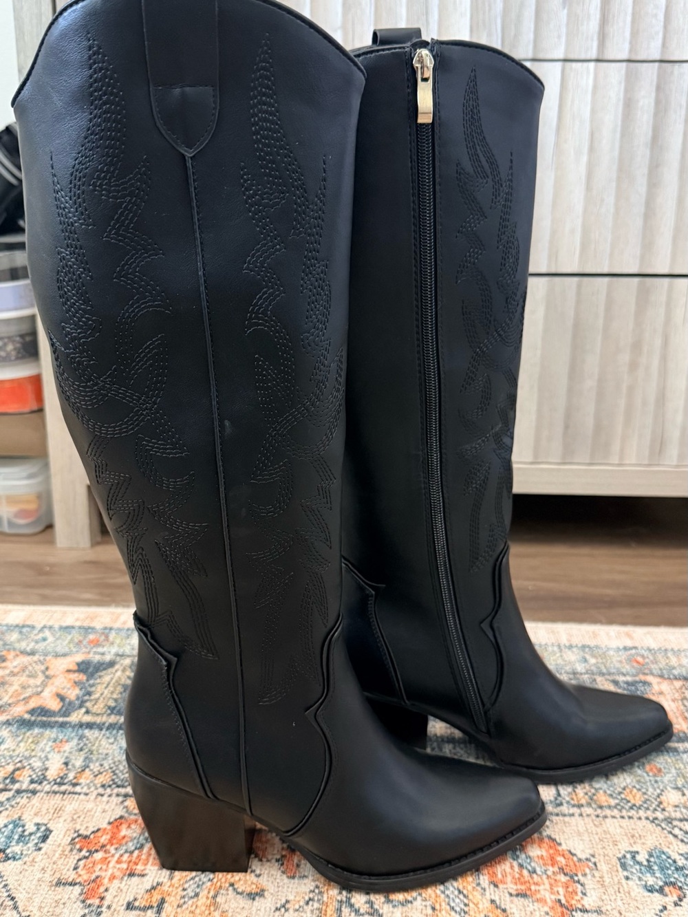 Dream Pairs Black Tall Western Heeled Boots